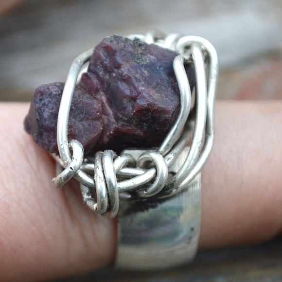 Raw Pink Spinel Sterling Silver Ring Size 7.5 925 - Picture 2 of 5